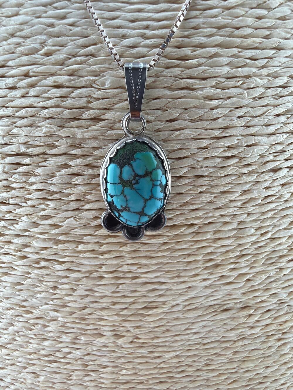Sterling Silver Turquoise Matrix Pendant Necklace with Slim Box Chain